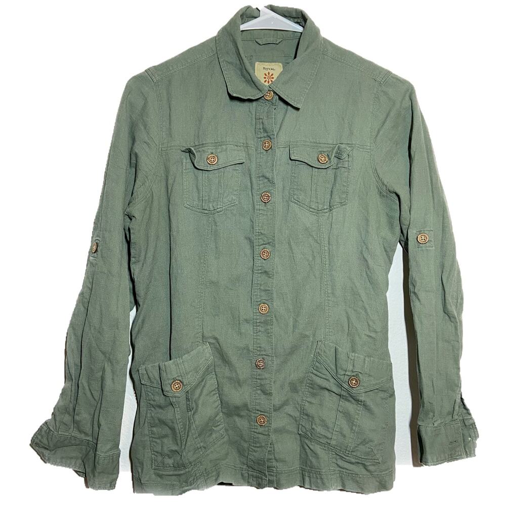 Royal Robbins Cool Mesh Shacket Shirt Jacket Cargo Pocket Organic Cotton Green S